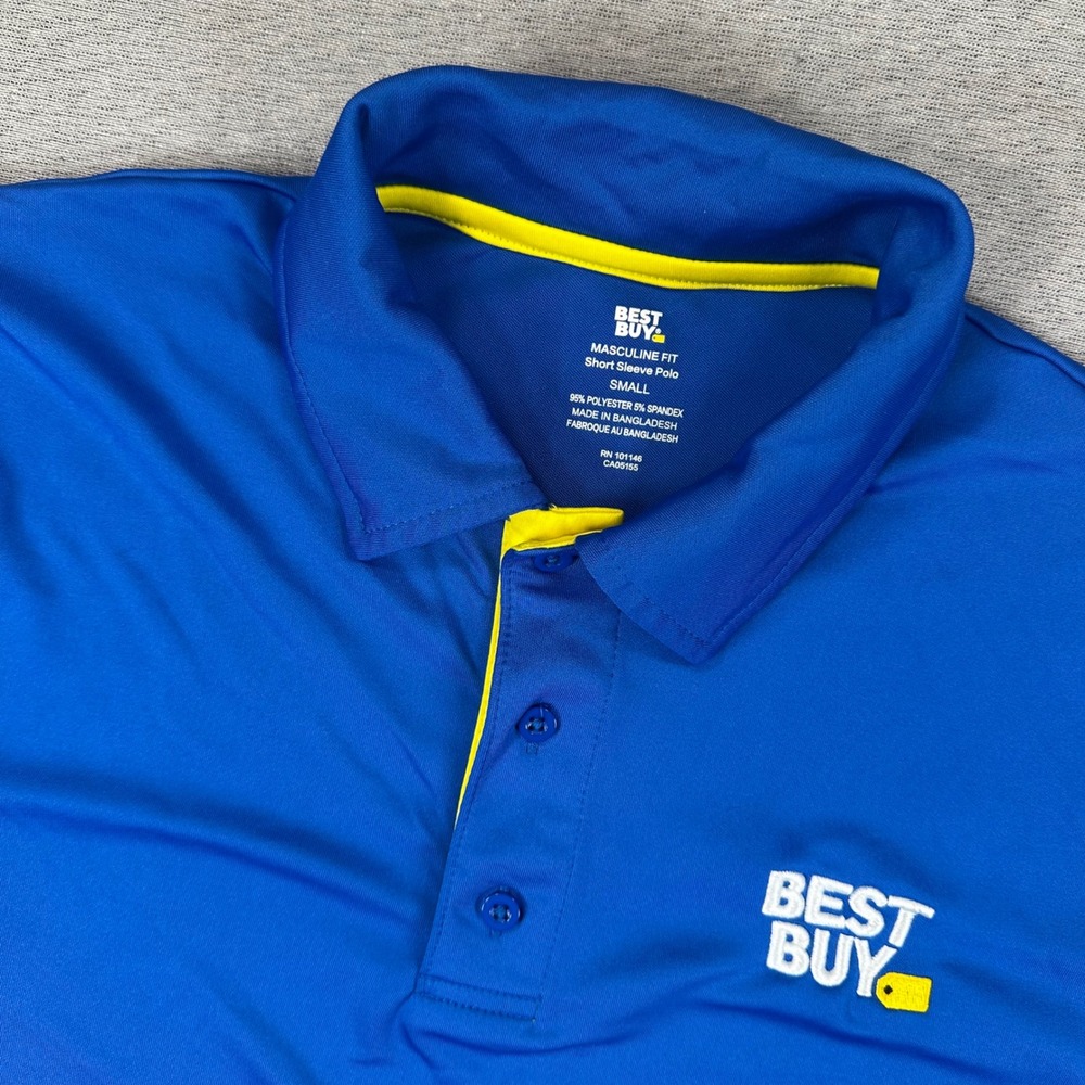 Best Buy Employee Uniform Polo Shirt Mens Small Blue Short Slv Embroidered Logo